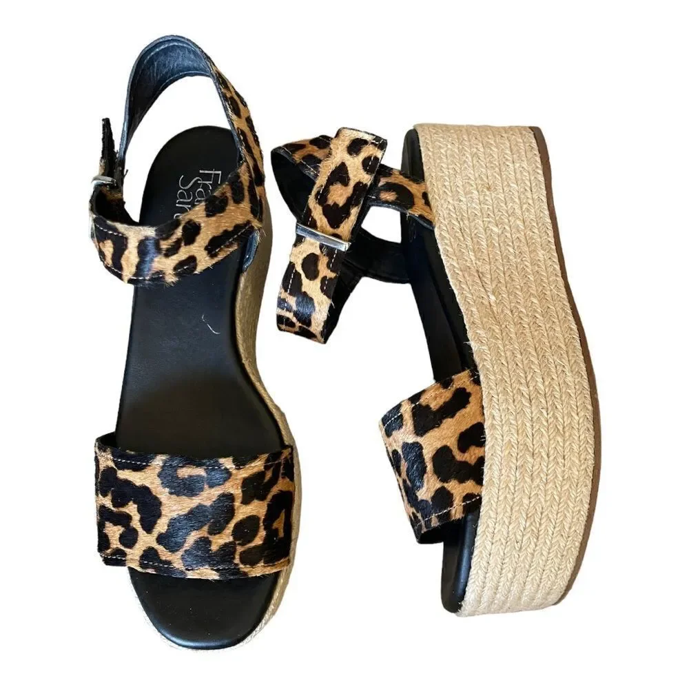 Franco Sarto Espadrille Platform Sandals Leopard Print Ankle Strap Wm Size 8 EUC